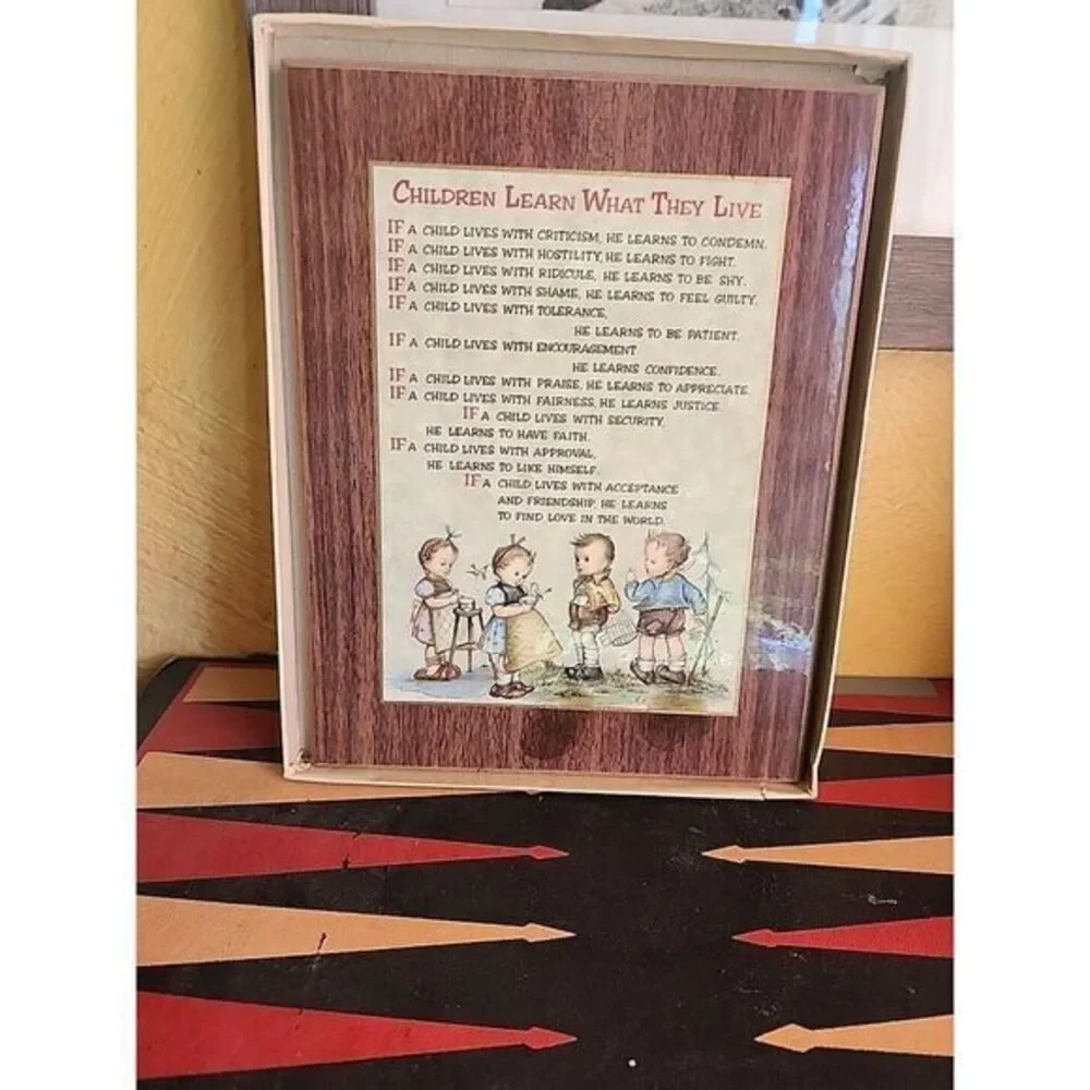 Children Learn What They‎ Live Vintage Saying On Pressed Wood 9 X 7 Inches